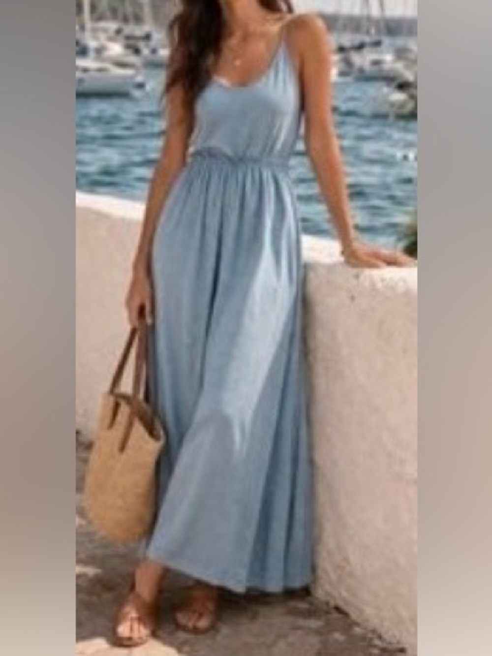 dip Light Blue Strappy Maxi Knit Dress
